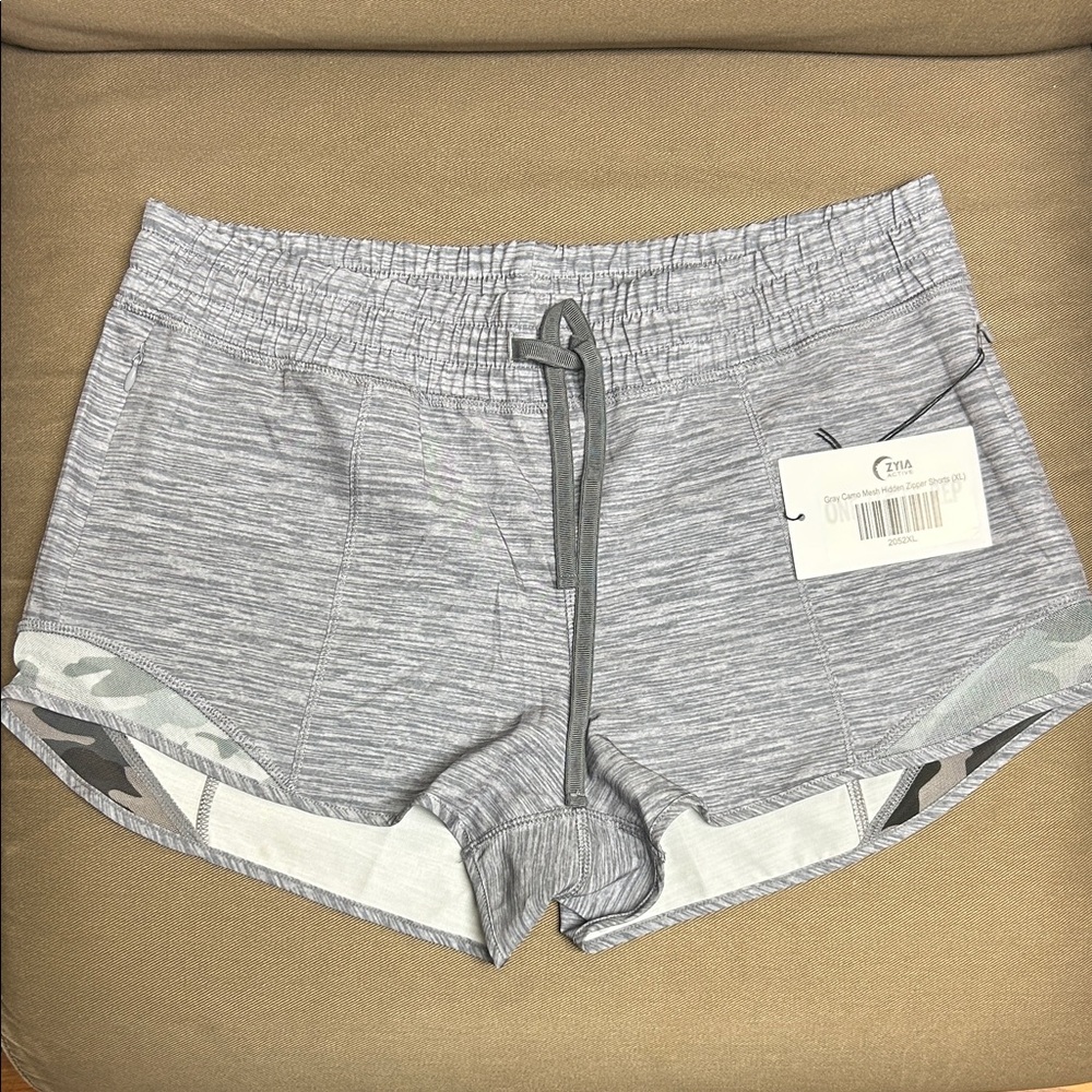 ZYIA Heather Gray Athletic Shorts with Camouflage Trim